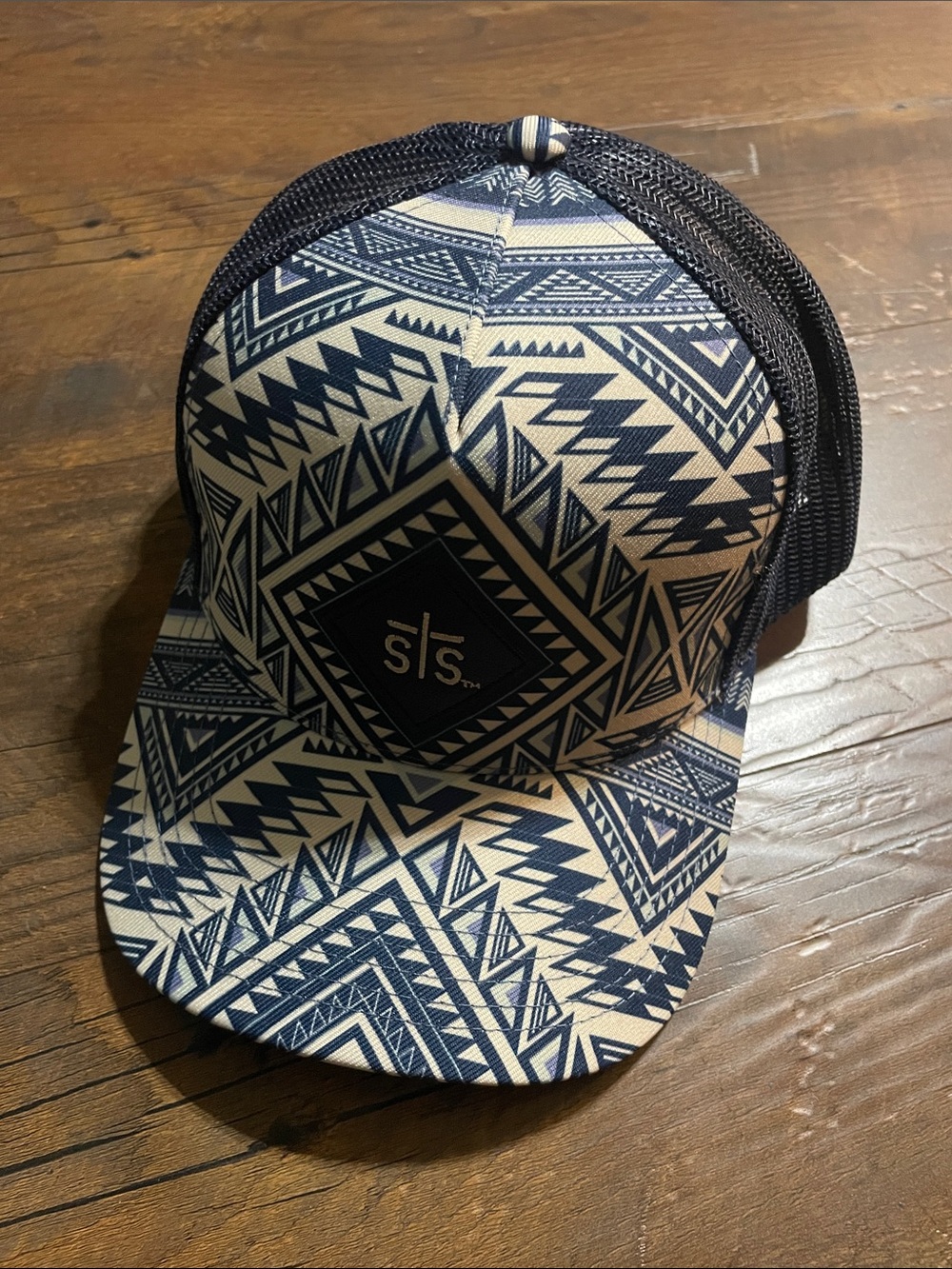 Navy & Cream Geometric Trucker Hat